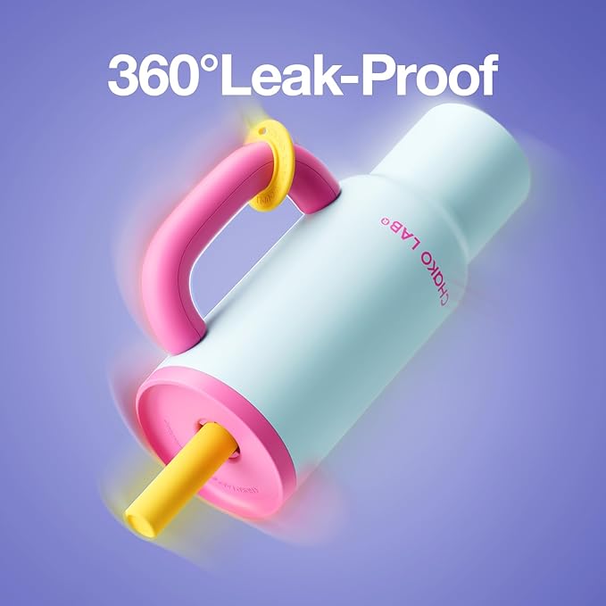 BaWang Insulated Stainless Steel Tumbler | Tumbler with Handle and Straw 33oz | Cup Holder Friendly for Travel | Leakproof Water Bottle | BPA-Free | 316 stainless steel liner| pink＆blue