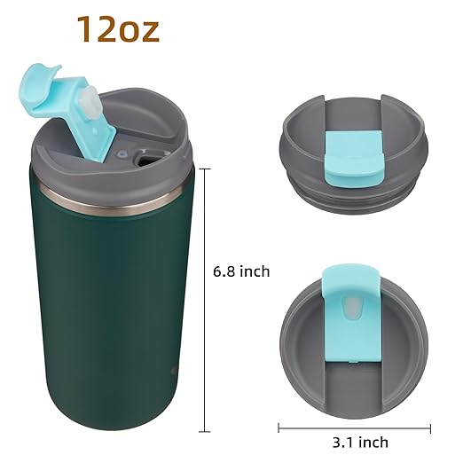 Tumbler with Lid, 12 oz Travel Coffee Mug Double Wall Vacuum Stainless Steel Thermal Metal Cup Insulated Water Bottle,Dark Green
