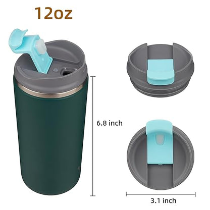 Tumbler with Lid, 12 oz Travel Coffee Mug Double Wall Vacuum Stainless Steel Thermal Metal Cup Insulated Water Bottle,Dark Green