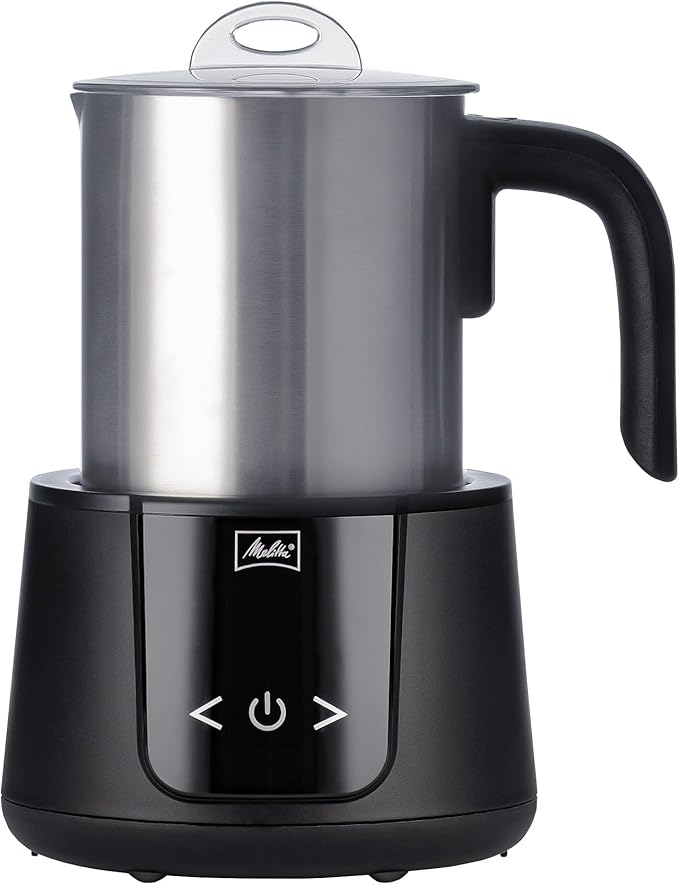 Melitta Montalatte Milk Frother | Hot & Cold Nano Foam Frother | Vegan Milk Warmer | Velvet Hot Chocolate Maker | Auto Switch | Stainless Steel Steamer with Unique Chocolate Blending Disk
