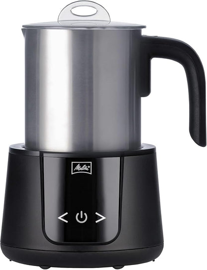Melitta Montalatte Milk Frother | Hot & Cold Nano Foam Frother | Vegan Milk Warmer | Velvet Hot Chocolate Maker | Auto Switch | Stainless Steel Steamer with Unique Chocolate Blending Disk