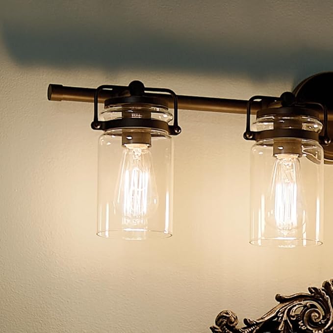 Kichler Brinley 32.25" Vanity Light in Olde Bronze®, 4-Light Farmhouse Bathroom Light with Clear Glass, (32.25" W x 10" H), 45690OZ