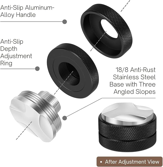 Flexzion Espresso Distribution Tool 51mm Coffee Leveler, Adjustable Depth and Universally Compatible Espresso Leveler for 51mm Portafilters and Espresso Machines