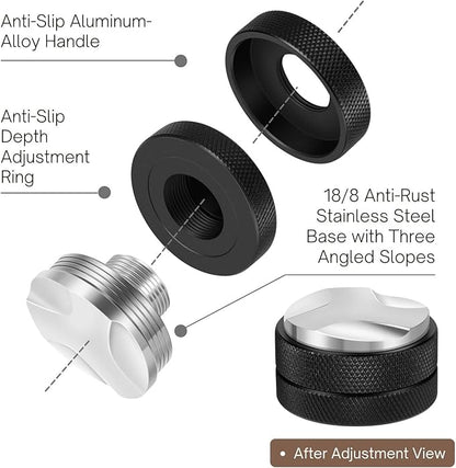 Flexzion Espresso Distribution Tool 51mm Coffee Leveler, Adjustable Depth and Universally Compatible Espresso Leveler for 51mm Portafilters and Espresso Machines