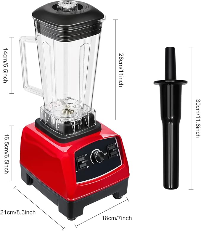 2L 2200W Professional Countertop Blender Heavy Duty Household Grade Blender Mixer with Food Grade ABS Stirring Rod for Milkshakes and Ice Cream (red)