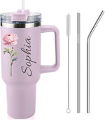 Load image into Gallery viewer, Ships Next Day,Birth Flower 40 Oz Tumbler with Handle and Straw, Personalized Tumbler with Name Insulated Cup Reusable Stainless Steel Water Bottle Travel Mug Christmas Birthday Gifts for Women