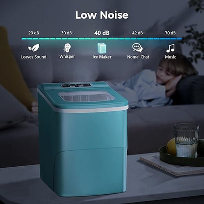 AGLUCKY Ice Makers Countertop with Self-Cleaning, 26lbs/24hrs, 9 Cubes Ready in 6 Mins, Portable Ice Machine with 2 Sizes/Scoop/Basket for Home/Kitchen/Office/Bar/Party, Green