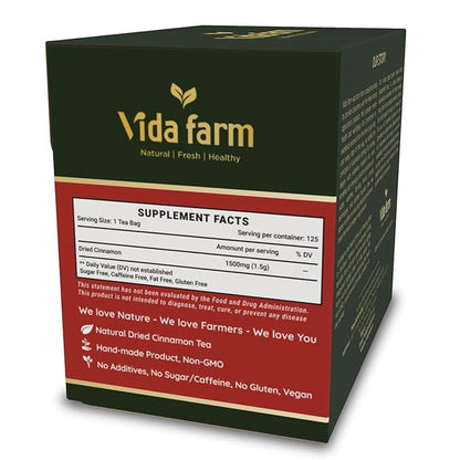 VIDA FARM 125 Cinnamon Tea Bags, 100% Natural Herbal Cinnamon Tea Bags, No Additives, No Caffeine, No Sugar