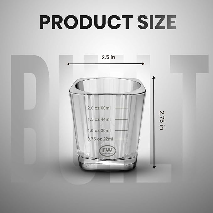 Rattleware 3 Oz Graduated Shot Glass Heavyweight Break-Resistant Glass with White Etched Measurements Oz ML tsp tbsp Durable Espresso Cocktail Measuring Glass for Bar Cart Home Bar Cafe Use