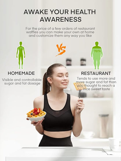 1200W Belgian Waffle Maker 4-Slice, Stainless Steel, 5 Browning Levels, Non-Stick Surfaces, Silver/Black, FOHERE - Perfect for Family Breakfasts (Black)