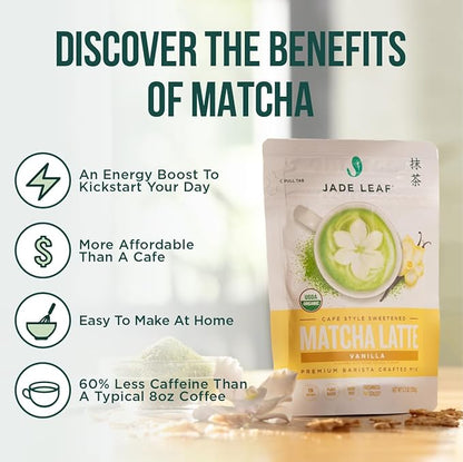 Jade Leaf Matcha Organic Cafe Style Vanilla Matcha Latte Green Tea Powder, Premium Barista Crafted Mix, Authentically Japanese, 15 Servings (5.3 Ounces)