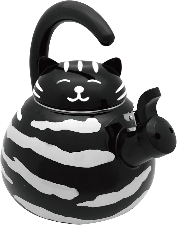UPware Enamel on Steel Whistling Tea Kettle, Stovetop Teakettle (2.1 Quart, Black Cat)