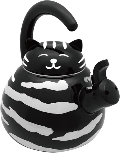 UPware Enamel on Steel Whistling Tea Kettle, Stovetop Teakettle (2.1 Quart, Black Cat)