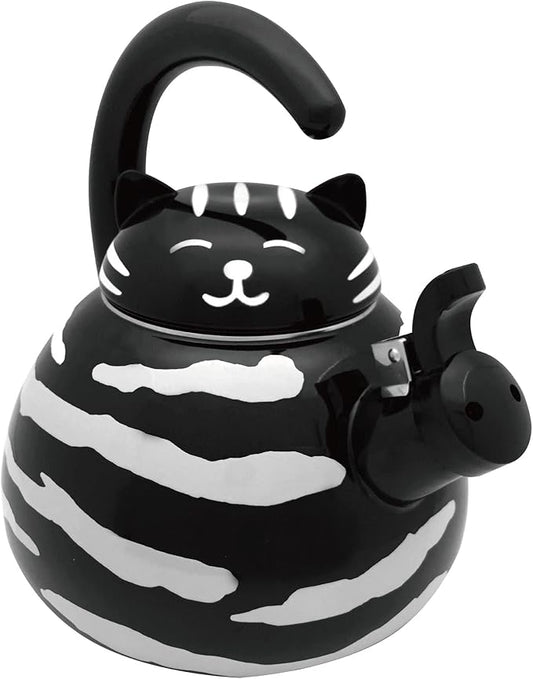 UPware Enamel on Steel Whistling Tea Kettle, Stovetop Teakettle (2.1 Quart, Black Cat)