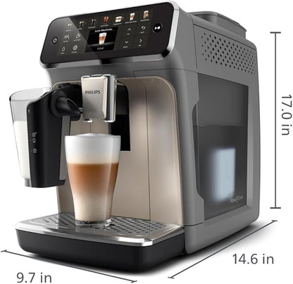 PHILIPS 4400 Series Fully Automatic Espresso Machine – 12 Hot & Iced Coffees, Quick-to-Clean LatteGo Milk System, SilentBrew, QuickStart, Ceramic Grinder, Cashmere Grey (EP4444/90)