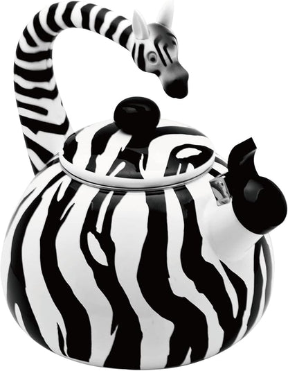 UPware Enamel on Steel Whistling Tea Kettle, Stovetop Teakettle (2.1 Quart, Zebra)
