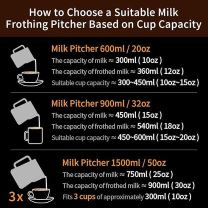 watchget Stainless Steel Milk Frothing Pitcher 20oz/600ml - Espresso Steaming Pitcher for Cappuccino, Latte Art, Coffee Machine Accessories Milk Jug Coffee Frother Cup, Silver