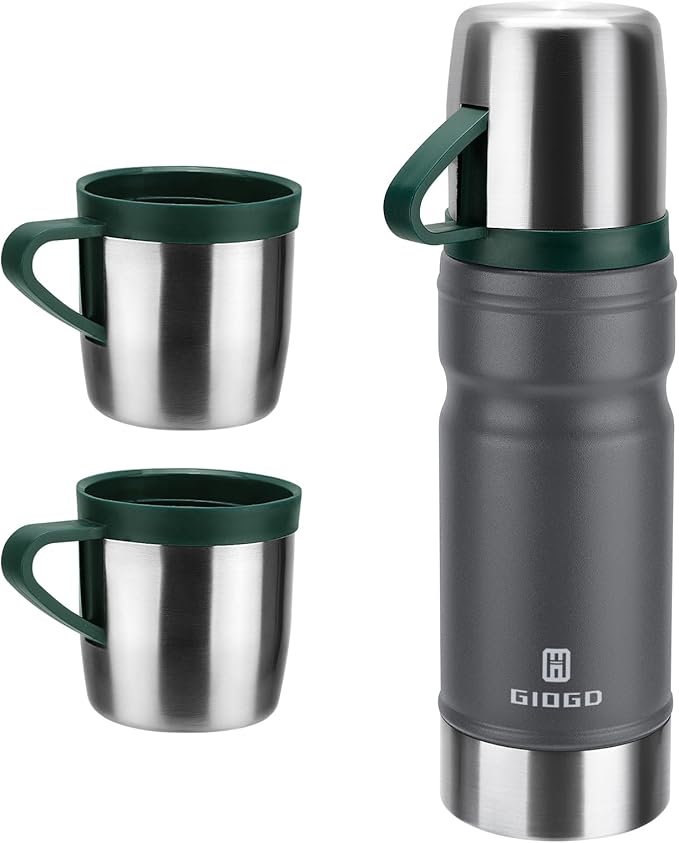 Vacuum Insulated Water Bottle Thermo Water Flask with Cup 680ml/23oz Stainless Steel Thermal Water Bottles Thermo for Hot and Cold Drinks Coffee Water(Dark Grey,Set)