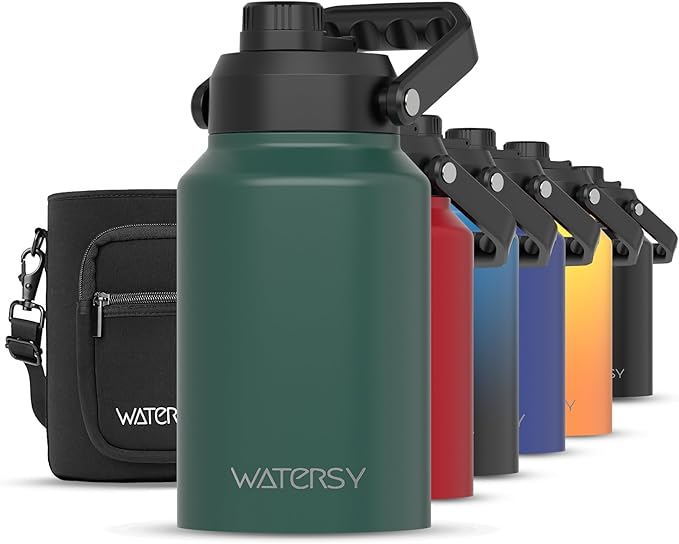 Half Gallon Water Bottle Insulated(Cold for 48 Hrs),BPA Free&Leak Proof,64oz Stainless Steel Water Jug/Flask,Big thermo,Large Water Bottle with Handle for Gym,Hiking,Camping,Dark Green