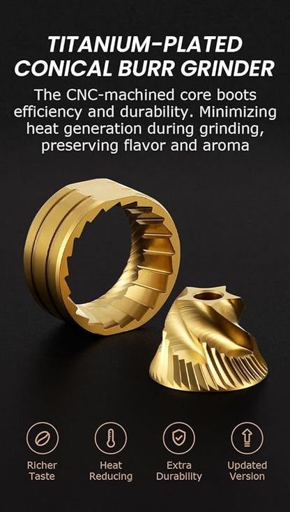 Vevok Chef O20 Manual Coffee Grinder - 20 levels External Adjustment, 35g Capacity with Travel Case and Cleaning Gear, Consistent Grind Ti-Plated Stainless Steel Conical Burr Hand Coffee Grinder