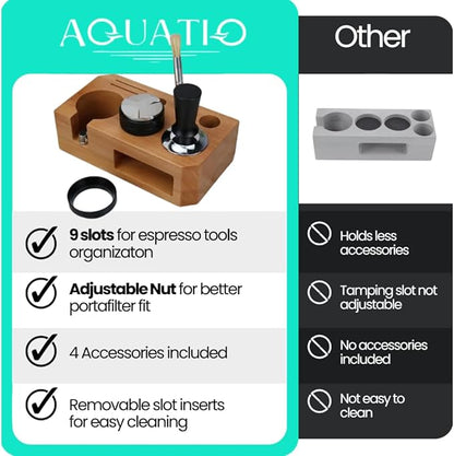 Espresso Tamping Station With Tools - 51, 53, 54 mm - Includes Coffee Tamper, Distributor, Dosing Funnel & Brush - Wooden Coffee Tamper Station - Espresso Organizer & Portafilter Holder