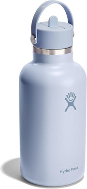 Hydro Flask Water Bottle - Insulated Stainless Steel - Wide Mouth Flex Straw Lid, Non Spill, Leakproof and Refillable in 64 Oz Surf Blue