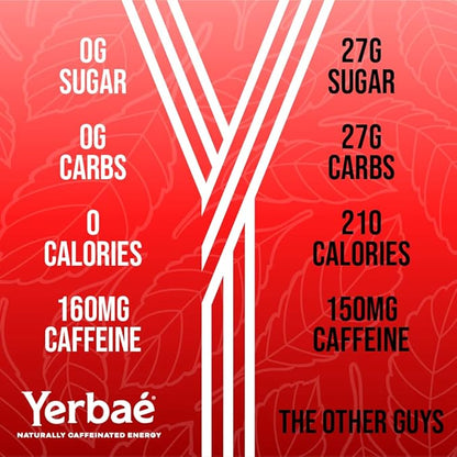 Yerbaé Energy Seltzer - Strawberry Kiwi, No Sugar/Calories/Carbs. Energized by Yerba Mate, Naturally Caffeinated Plant-Based, Healthy Alternative to Coffee/Sugary Sodas, Pack of 12, 12oz cans