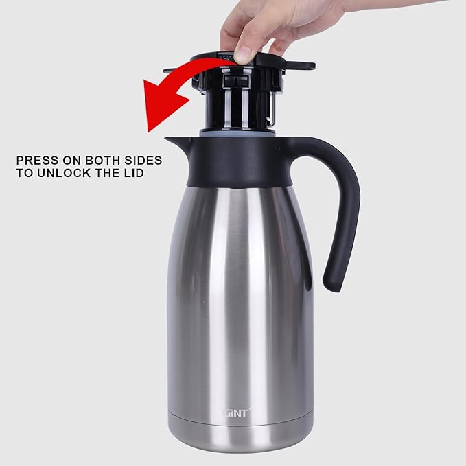 GiNT 64Oz Thermal Coffee Carafe, Insulated Stainless Steel Coffee Carafes for Keeping Hot/Double Walled Vacuum Thermal Carafe (Silver, 1.9L)