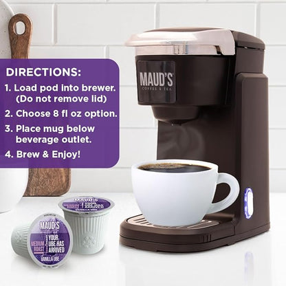 Maud's Vanilla Ube Flavored Coffee Pods, 18 ct, Medium Roast Flavored Coffee in Recyclable Single Serve Pods – 100% Arabica Beans, Compatible with Keurig K Cups Maker