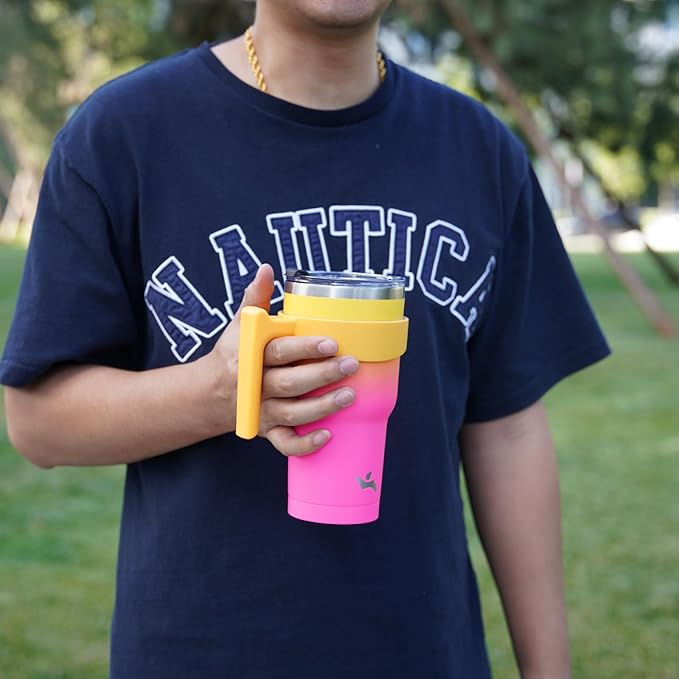 40 oz Tumbler with Handle and 2 Straw 2 Lid, Insulated Water Bottle Stainless Steel Vacuum Cup Reusable Travel Mug,Rainbow