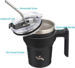 Load image into Gallery viewer, 10 oz Tumbler with Handle and 2 Straw 2 Lid, Insulated Water Bottle Stainless Steel Vacuum Cup Reusable Travel Mug,Black