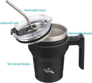 10 oz Tumbler with Handle and 2 Straw 2 Lid, Insulated Water Bottle Stainless Steel Vacuum Cup Reusable Travel Mug,Black