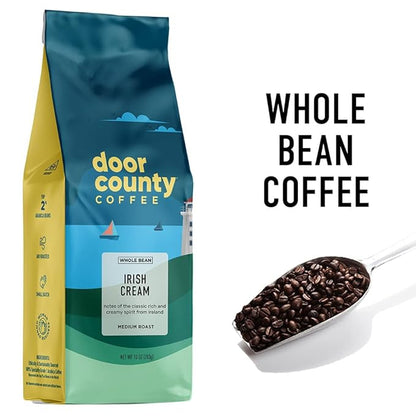 Door County Coffee Irish Creme Flavored Whole Bean - 10 oz Bag - Flavored Whole Bean Medium Roast - 100% Specialty Arabica Whole Bean - Flavored Gourmet - Irish Creme