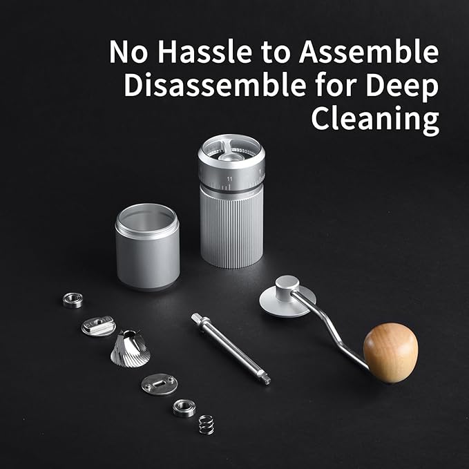 Manual Coffee Grinder by Suvykep — 6 Star Coffee Grinder Manual with 25g Capacity, CNC Stainless Steel Espresso Grinder with 55 Grind Settings — For Espresso, French Press, Pour Over (Silver)