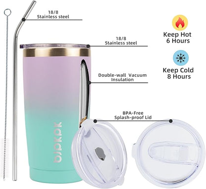 BJPKPK Insulated Stainless Steel Tumbler, Coffee Cup with Lid and Straw, Double Wall Vacuum Travel Mug, Powder Coated Leakproof Tumbler Cup,Lavender Green