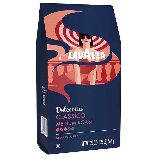 Lavazza Classico Ground Coffee Blend, Medium Roast, Authentic Italian, Blended And Roasted in Italy, Non GMO, Value Pack, A Full bodied with rich flavor and notes of dried fruit, 20 Ounce