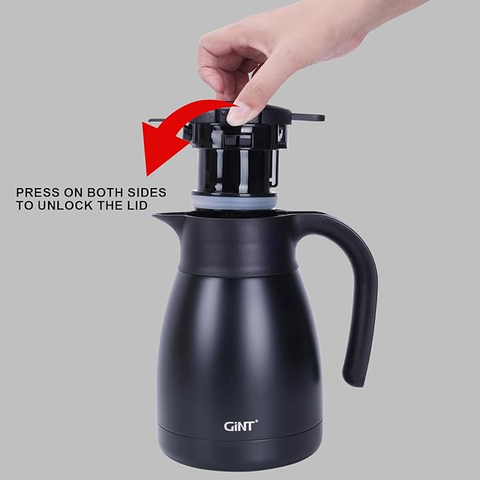 GiNT 1L / 34Oz Thermal Coffee Carafe, Insulated Stainless Steel Coffee Carafes for Keeping Hot/Double Walled Vacuum Thermal Carafe (Black)