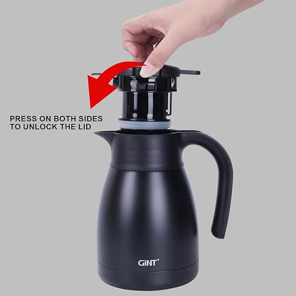 GiNT 1L / 34Oz Thermal Coffee Carafe, Insulated Stainless Steel Coffee Carafes for Keeping Hot/Double Walled Vacuum Thermal Carafe (Black)