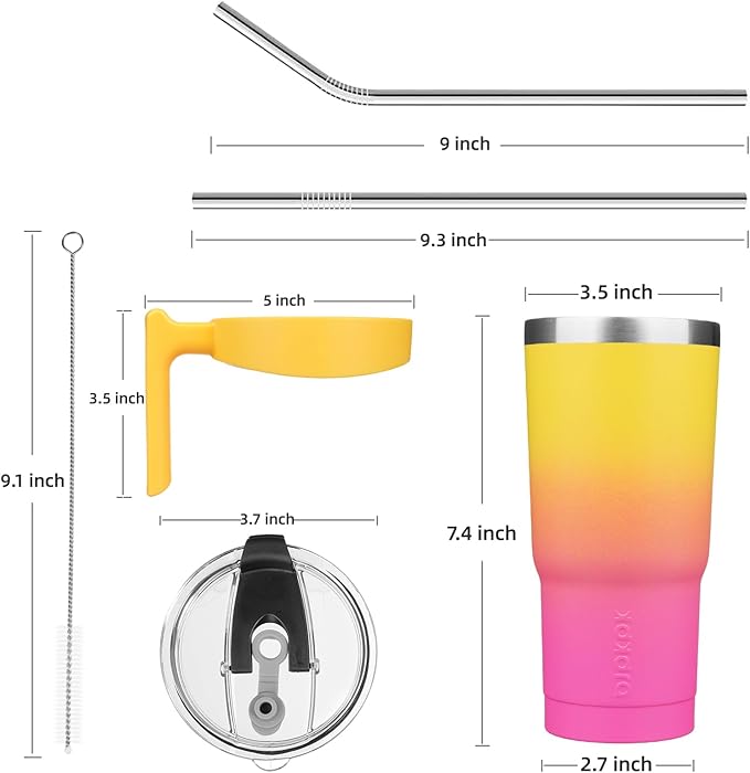 BJPKPK 20 oz Tumbler With Handle And Straw Stainless Steel Insulated Tumbler With Lid Reusable Metal Coffee Cups,Pink & Yellow Rose