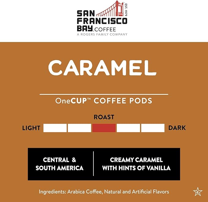 San Francisco Bay Compostable Coffee Pods - Caramel (80 Ct) K Cup Compatible including Keurig 2.0, Flavored, Medium Roast