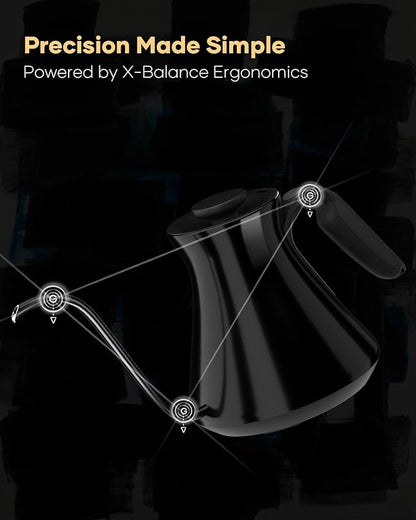 Cocinare FLOW M6 Pro Electric Gooseneck Kettle, ±0.5℉ Temperature Control for Pour-over Coffee & Tea, Stainless Steel Interior, Quick Heating for Boiling Water (Soulages Black)