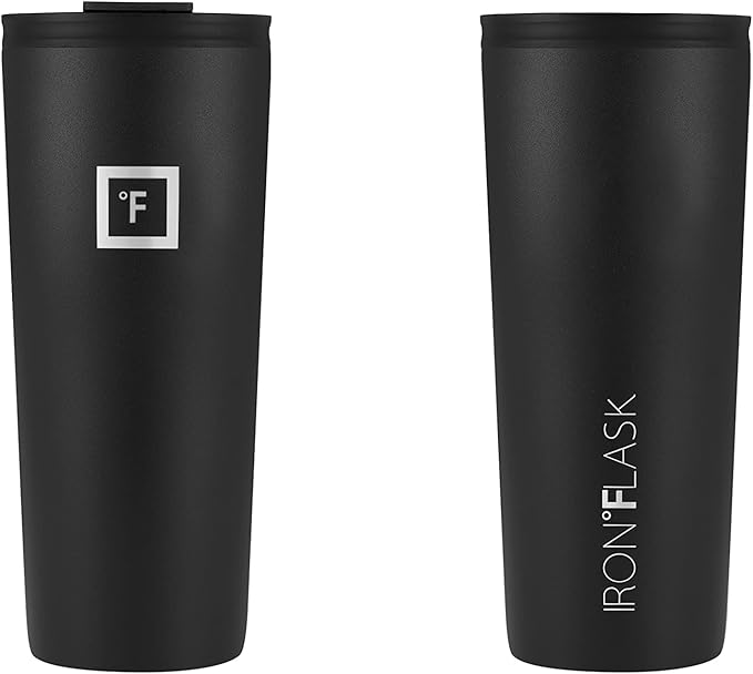 IRON °FLASK Classic Tumbler - Vacuum Insulated Stainless Steel Water Bottle, Double Walled, Drinking Cup, Insulated Travel Mug (Midnight Black, 24 oz Solid Lid)