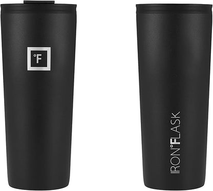 IRON °FLASK Classic Tumbler - Vacuum Insulated Stainless Steel Water Bottle, Double Walled, Drinking Cup, Insulated Travel Mug (Midnight Black, 24 oz Solid Lid)