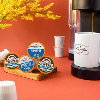 Fresh Roasted Coffee, Organic Water-Processed Decaf Variety Pack | USDA Organic, Kosher | K-Cup Compatible, 96 Pods