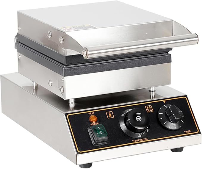 Commercial Square Electric Stainless Steel Waffle Maker Machine 2000W, 4 Slice Nonstick Waffle Maker, Temperature and Time Control, for Restaurant Bakeries Snack Bar Home, 50~300℃