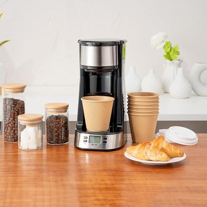 Restaurantware 8 Ounce Double Wall Disposable Coffee Cups, 500 Insulated Kraft Paper Tumblers with Ripple Wall Design, Lids Sold Separately for Hot Drinks like Tea, Hot Chocolate, and More