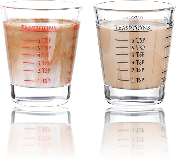 Shot Glasses Measuring cup Espresso Shot Glass Liquid Heavy Glass Wine Glass 2 Pack 26-Incremental Measurement 1oz, 6 Tsp, 2 Tbs, 30ml (Black and Red)