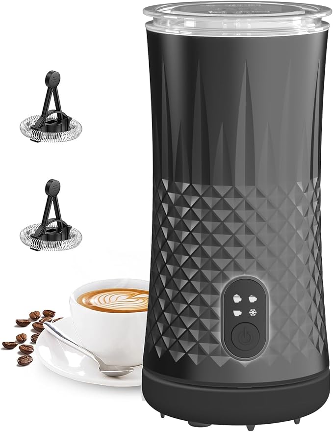 Milk Frother Electric,Syslux 4 IN 1 Automatic Warm and Cold Milk Foamer,Quiet Operation,Effortless Foam,Unique Diamond Design,Temperature Control,for Coffee Latte, Cappuccino,Macchiato,Chocolate