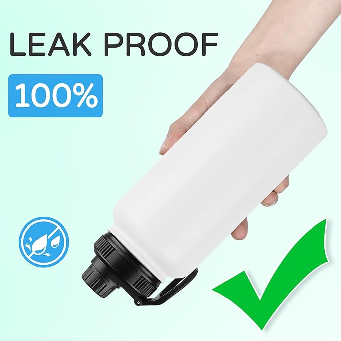 DOMICARE 32 oz Insulated Water Bottle, Vacuum Insulated Stainless Steel Sports Water Bottle with Straw Lid & Spout Lid, Leakproof, Reusable - Travel, Camping, Bike, White