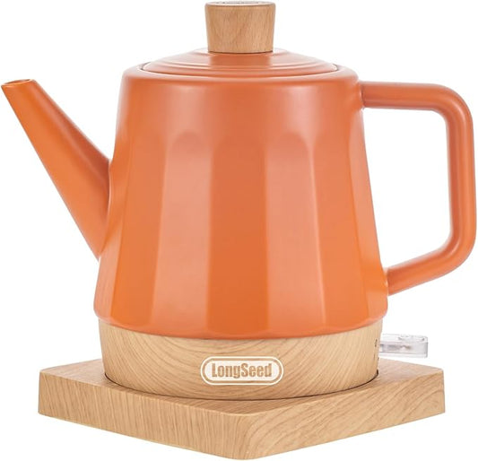 1.2-Qt Ceramic Electric Kettle Pot, Tea Kettle & Water Boiler with Automatic Shut-Off, Rapid Boil, Boil-Dry Protection, 1000W,Red